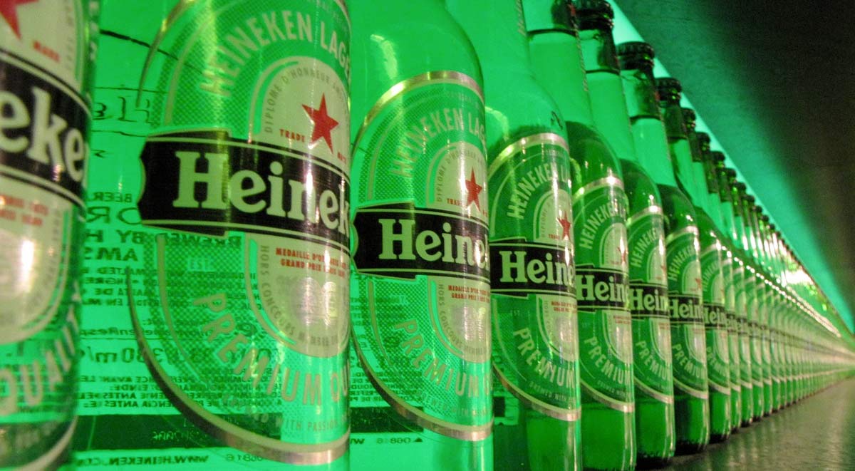 Image of Heineken Beer Bottles in a Row